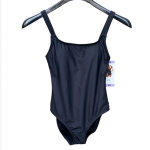 NWT Hurley One Piece Swimsuit Black XS Adjustable Straps Modest